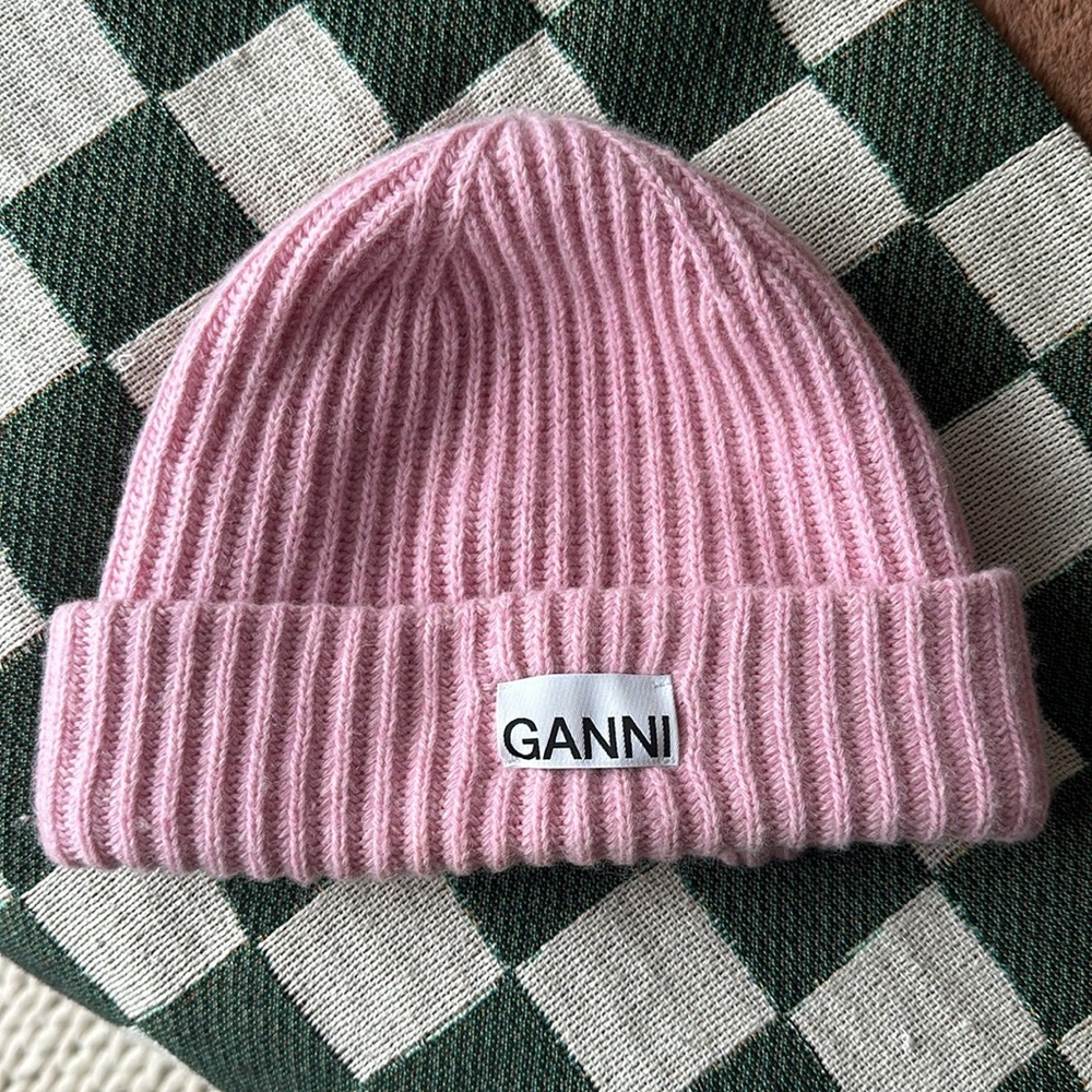 GANNI Rib Knit Beanie - Pink Nectar